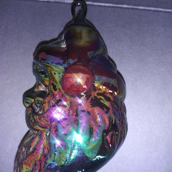 Santa Purple Iridescent Glass 5 Inch Head Hanging Ornament Christmas Decor - Picture 2 of 9